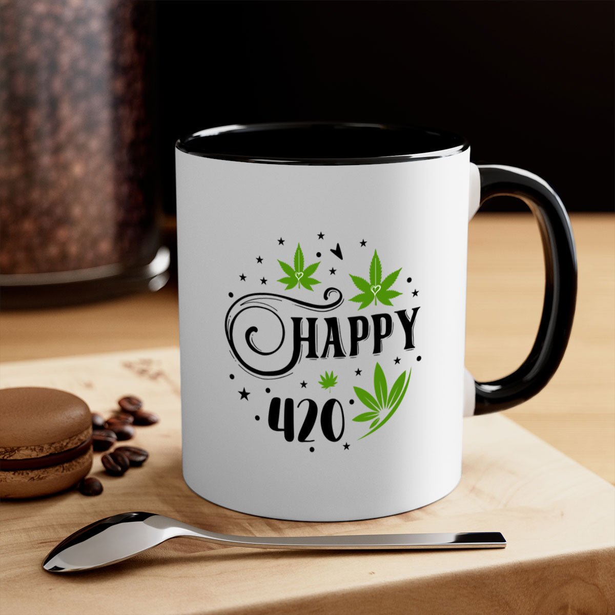 Happy 420 101# Mug with colorful handle and interior, showcasing glossy finish and ergonomic design.