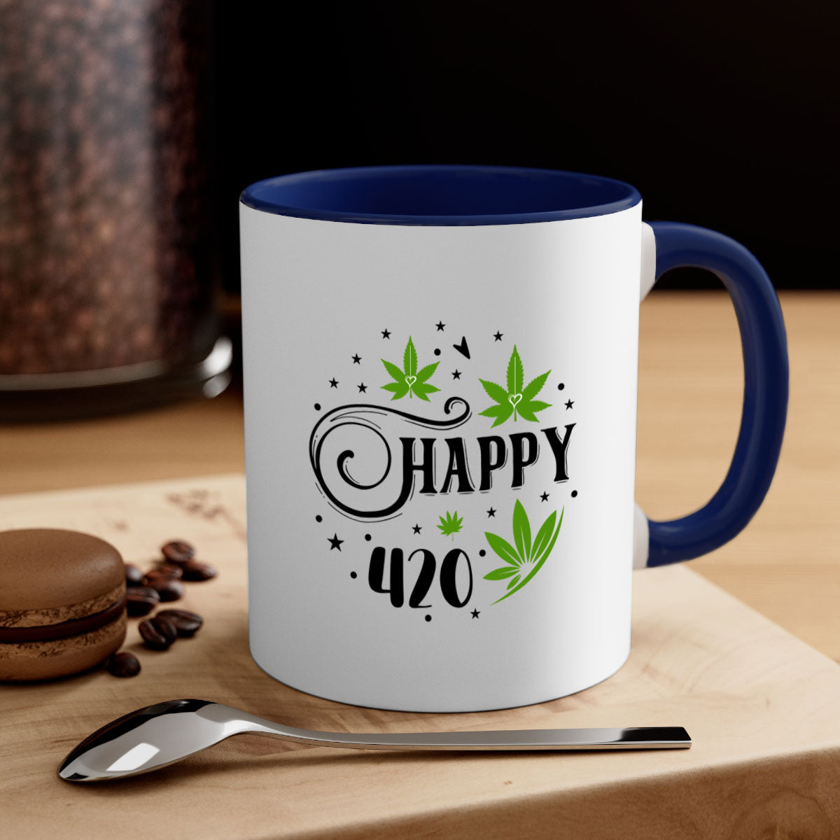 Happy 420 101# Mug with colorful handle and interior, showcasing glossy finish and ergonomic design.