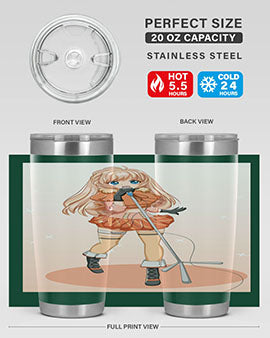 A stylish 20oz tumbler featuring a happy and beautiful singer woman holding a microphone, designed for optimal temperature retention.