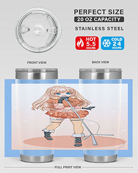 A stylish 20oz tumbler featuring a happy and beautiful singer woman holding a microphone, designed for optimal temperature retention.