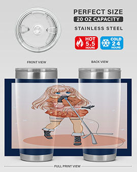 A stylish 20oz tumbler featuring a happy and beautiful singer woman holding a microphone, designed for optimal temperature retention.