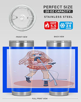 A stylish 20oz tumbler featuring a happy and beautiful singer woman holding a microphone, designed for optimal temperature retention.