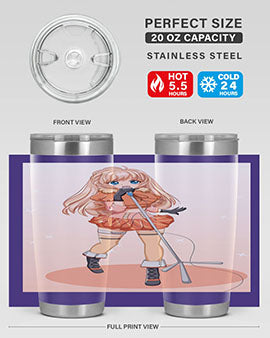 A stylish 20oz tumbler featuring a happy and beautiful singer woman holding a microphone, designed for optimal temperature retention.