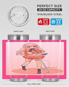 A stylish 20oz tumbler featuring a happy and beautiful singer woman holding a microphone, designed for optimal temperature retention.