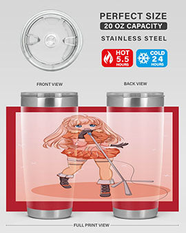 A stylish 20oz tumbler featuring a happy and beautiful singer woman holding a microphone, designed for optimal temperature retention.