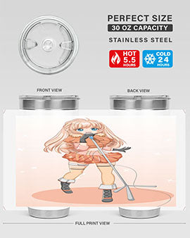 A stylish 20oz tumbler featuring a happy and beautiful singer woman holding a microphone, designed for optimal temperature retention.