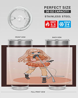 A stylish 20oz tumbler featuring a happy and beautiful singer woman holding a microphone, designed for optimal temperature retention.