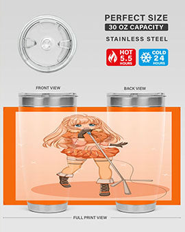 A stylish 20oz tumbler featuring a happy and beautiful singer woman holding a microphone, designed for optimal temperature retention.