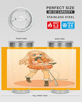 A stylish 20oz tumbler featuring a happy and beautiful singer woman holding a microphone, designed for optimal temperature retention.