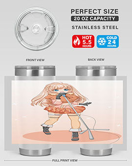 A stylish 20oz tumbler featuring a happy and beautiful singer woman holding a microphone, designed for optimal temperature retention.