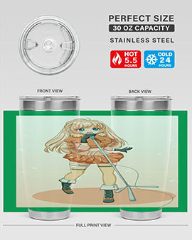 A stylish 20oz tumbler featuring a happy and beautiful singer woman holding a microphone, designed for optimal temperature retention.