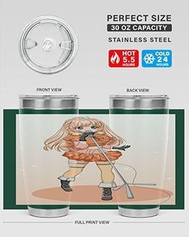 A stylish 20oz tumbler featuring a happy and beautiful singer woman holding a microphone, designed for optimal temperature retention.