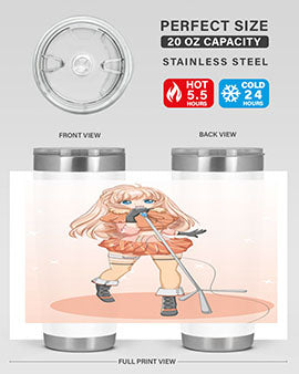 A stylish 20oz tumbler featuring a happy and beautiful singer woman holding a microphone, designed for optimal temperature retention.