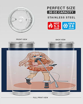 A stylish 20oz tumbler featuring a happy and beautiful singer woman holding a microphone, designed for optimal temperature retention.