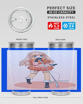 A stylish 20oz tumbler featuring a happy and beautiful singer woman holding a microphone, designed for optimal temperature retention.