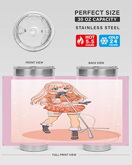 A stylish 20oz tumbler featuring a happy and beautiful singer woman holding a microphone, designed for optimal temperature retention.