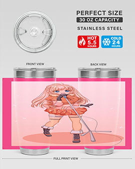 A stylish 20oz tumbler featuring a happy and beautiful singer woman holding a microphone, designed for optimal temperature retention.