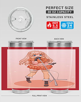A stylish 20oz tumbler featuring a happy and beautiful singer woman holding a microphone, designed for optimal temperature retention.