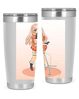 A stylish 20oz tumbler featuring a happy and beautiful singer woman holding a microphone, designed for optimal temperature retention.