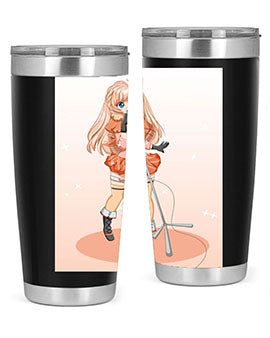 A stylish 20oz tumbler featuring a happy and beautiful singer woman holding a microphone, designed for optimal temperature retention.
