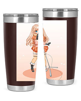 A stylish 20oz tumbler featuring a happy and beautiful singer woman holding a microphone, designed for optimal temperature retention.