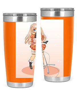 A stylish 20oz tumbler featuring a happy and beautiful singer woman holding a microphone, designed for optimal temperature retention.