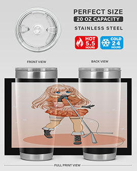 A stylish 20oz tumbler featuring a happy and beautiful singer woman holding a microphone, designed for optimal temperature retention.