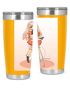 A stylish 20oz tumbler featuring a happy and beautiful singer woman holding a microphone, designed for optimal temperature retention.