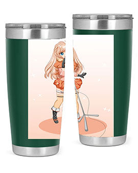 A stylish 20oz tumbler featuring a happy and beautiful singer woman holding a microphone, designed for optimal temperature retention.