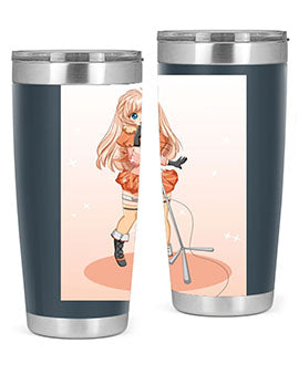 A stylish 20oz tumbler featuring a happy and beautiful singer woman holding a microphone, designed for optimal temperature retention.