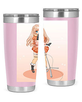 A stylish 20oz tumbler featuring a happy and beautiful singer woman holding a microphone, designed for optimal temperature retention.