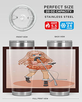 A stylish 20oz tumbler featuring a happy and beautiful singer woman holding a microphone, designed for optimal temperature retention.