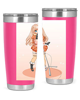A stylish 20oz tumbler featuring a happy and beautiful singer woman holding a microphone, designed for optimal temperature retention.