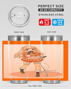 A stylish 20oz tumbler featuring a happy and beautiful singer woman holding a microphone, designed for optimal temperature retention.