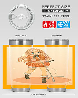 A stylish 20oz tumbler featuring a happy and beautiful singer woman holding a microphone, designed for optimal temperature retention.