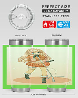 A stylish 20oz tumbler featuring a happy and beautiful singer woman holding a microphone, designed for optimal temperature retention.