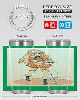 A stylish 20oz tumbler featuring a happy and beautiful singer woman holding a microphone, designed for optimal temperature retention.