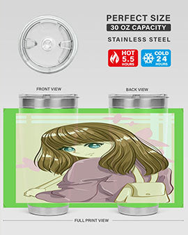 Happy and pretty college student holding a stylish 20oz tumbler, showcasing its sleek design and vibrant print.