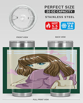 Happy and pretty college student holding a stylish 20oz tumbler, showcasing its sleek design and vibrant print.