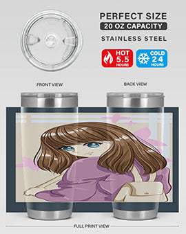 Happy and pretty college student holding a stylish 20oz tumbler, showcasing its sleek design and vibrant print.