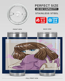 Happy and pretty college student holding a stylish 20oz tumbler, showcasing its sleek design and vibrant print.