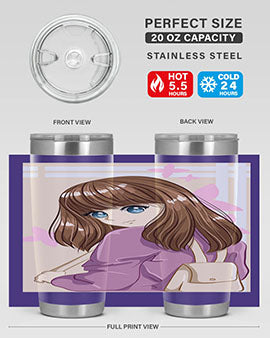 Happy and pretty college student holding a stylish 20oz tumbler, showcasing its sleek design and vibrant print.