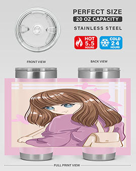 Happy and pretty college student holding a stylish 20oz tumbler, showcasing its sleek design and vibrant print.