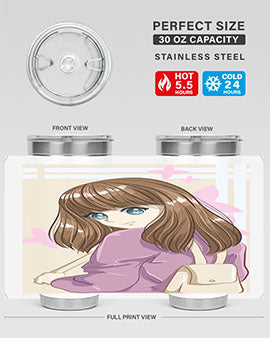 Happy and pretty college student holding a stylish 20oz tumbler, showcasing its sleek design and vibrant print.