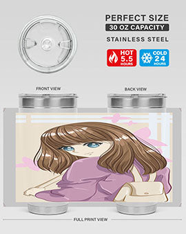 Happy and pretty college student holding a stylish 20oz tumbler, showcasing its sleek design and vibrant print.