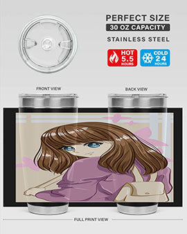 Happy and pretty college student holding a stylish 20oz tumbler, showcasing its sleek design and vibrant print.