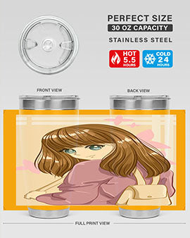 Happy and pretty college student holding a stylish 20oz tumbler, showcasing its sleek design and vibrant print.