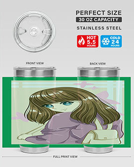 Happy and pretty college student holding a stylish 20oz tumbler, showcasing its sleek design and vibrant print.