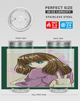 Happy and pretty college student holding a stylish 20oz tumbler, showcasing its sleek design and vibrant print.