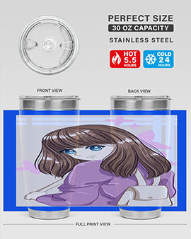 Happy and pretty college student holding a stylish 20oz tumbler, showcasing its sleek design and vibrant print.